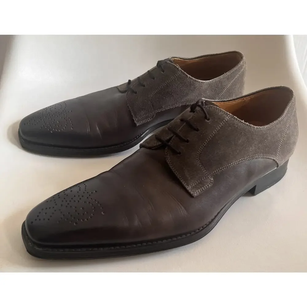 Magnanni 25142 Men's 11 EU 44 Gunmetal Leather Suede Brogue Derby Dress Shoes